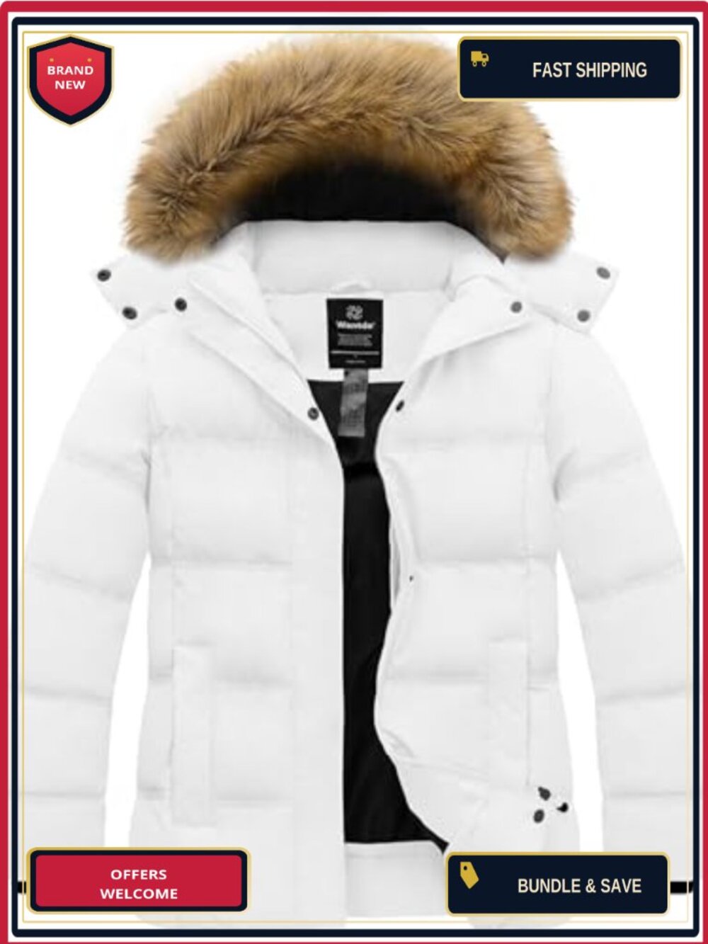 Plus Size Quilted Puffer Jacket Waterproof Windproof Hooded Winter Coat